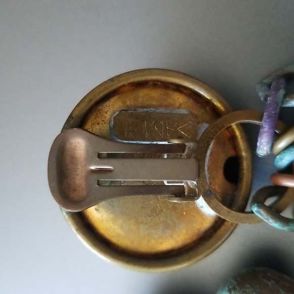 Dannah Designer Dangling Clip On Copper Brass Patina Link Handmade Earrings - Picture 12 of 16